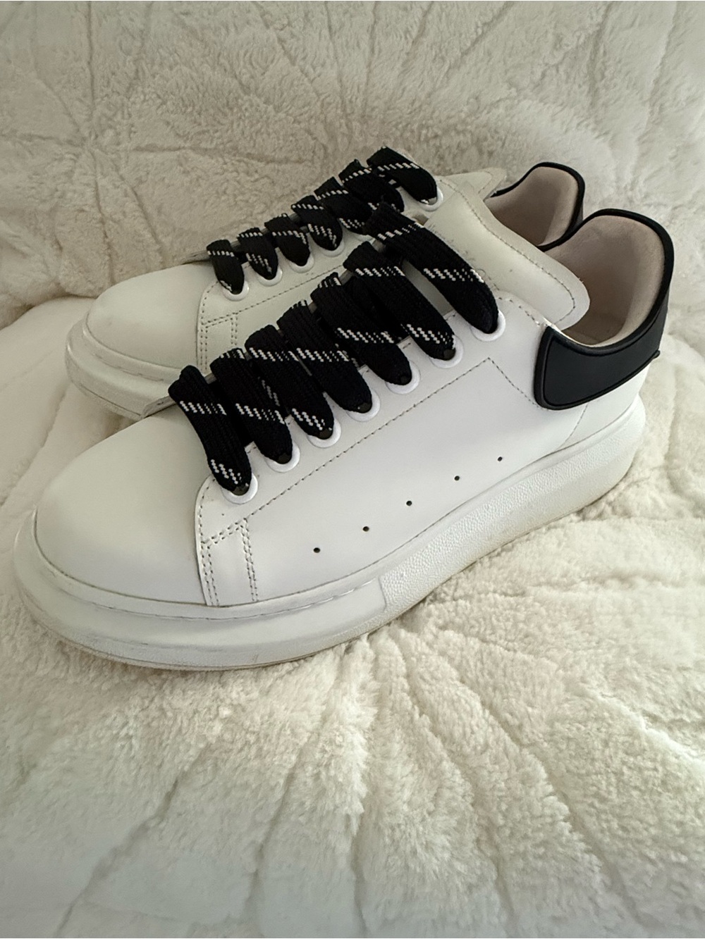 Alexander McQueen White Sneakers with Black Heel and Laces